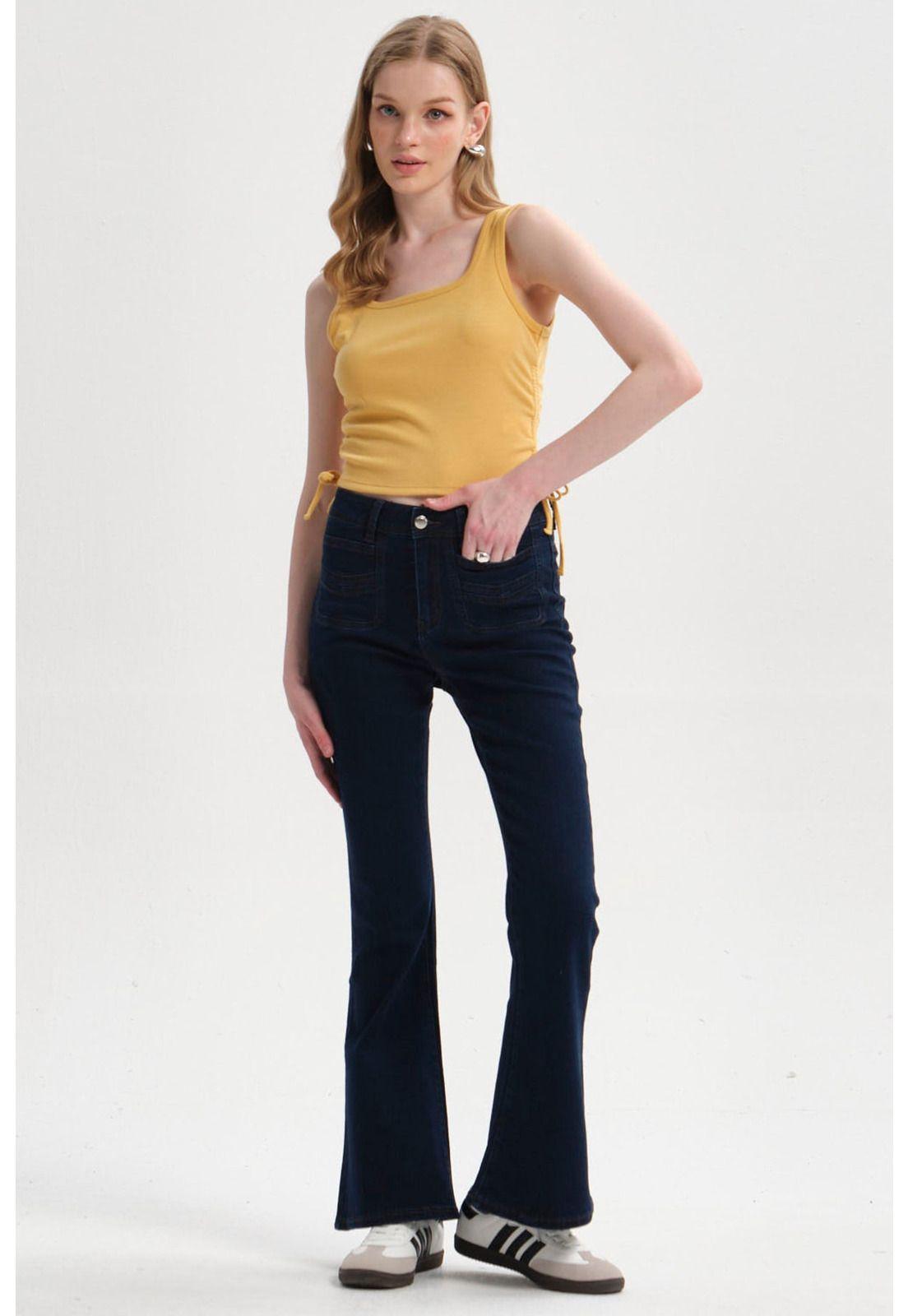 Polera Mujer Recogido Costado Amarillo-3