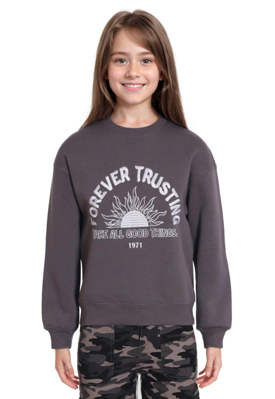 Polerón Niña Oversize Bordado Gris-0