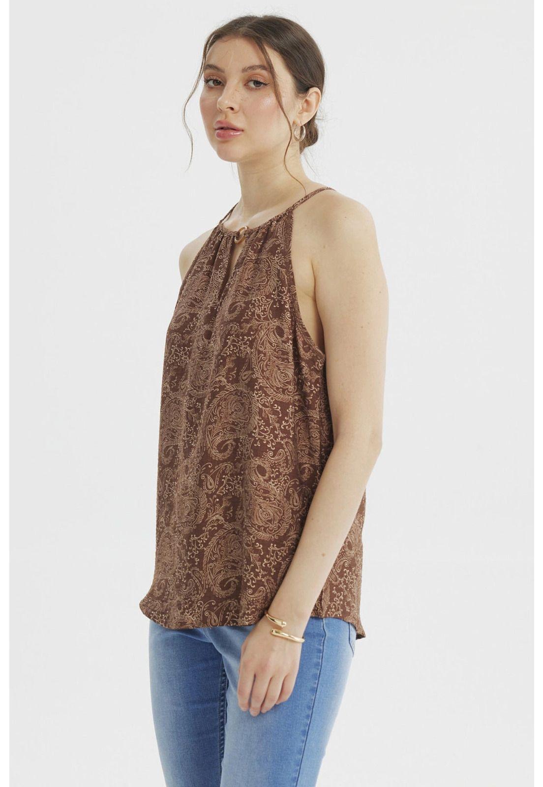 Blusa Mujer Halter Estampada Café Claro-1