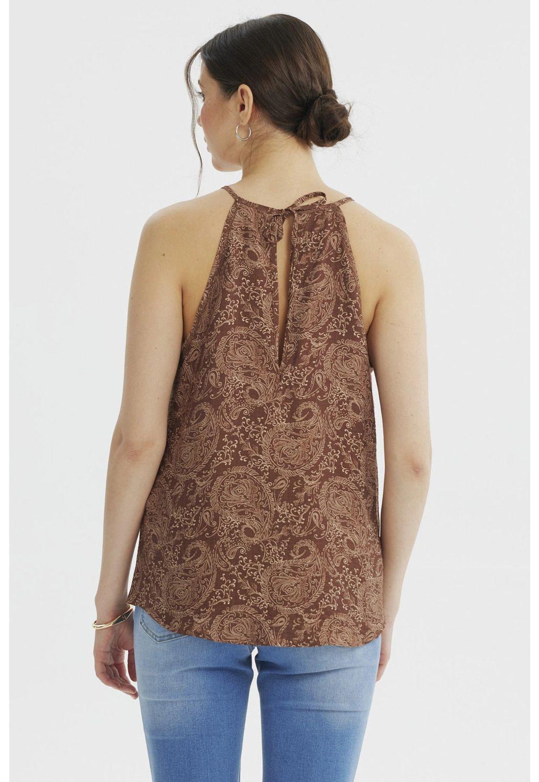 Blusa Mujer Halter Estampada Café Claro-2