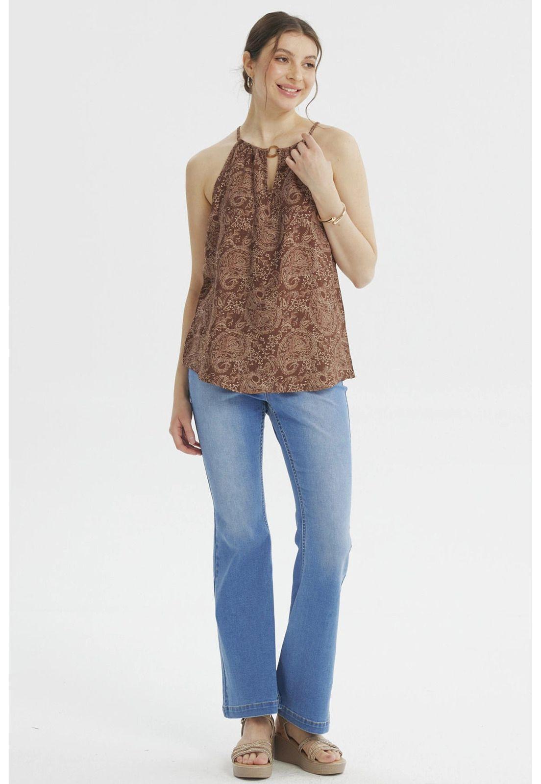 Blusa Mujer Halter Estampada Café Claro-3