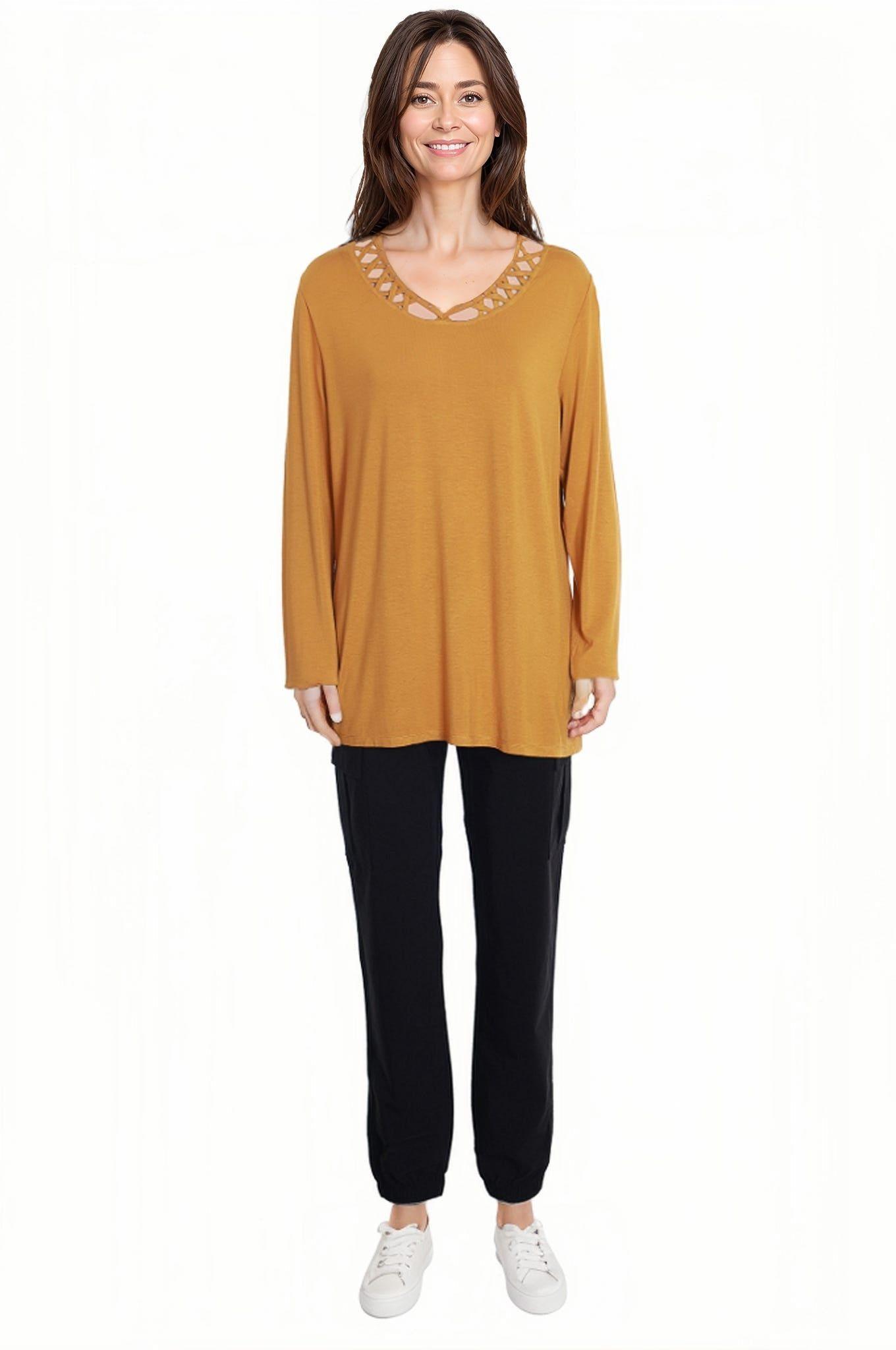 Polera Mujer Cuello Cruzado Mostaza-2
