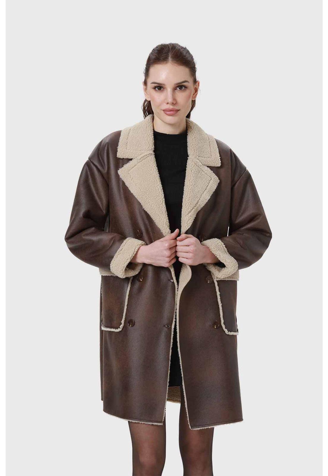 Abrigo Mujer Efecto Cuero-1