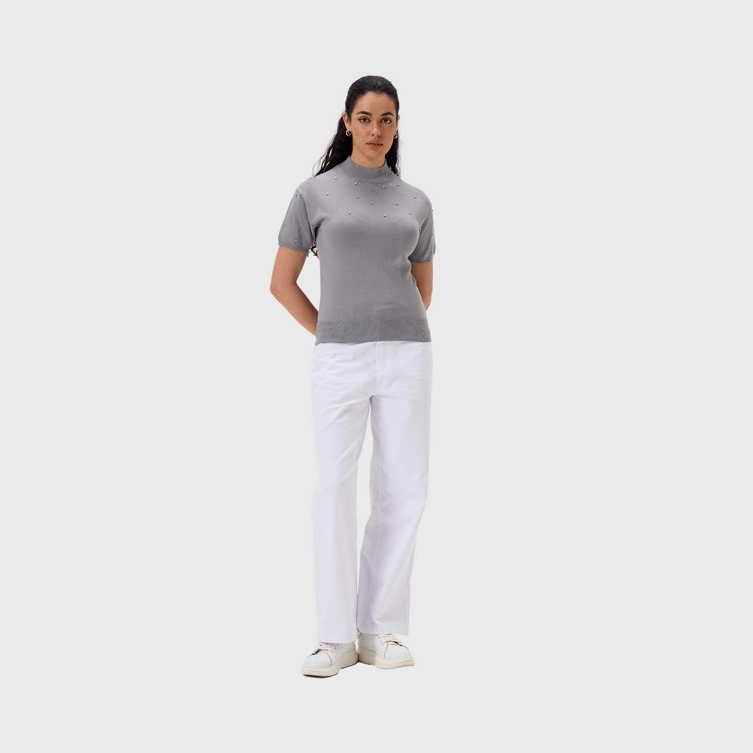 Sweater Mujer Casual Con Aplicación Gris Fashion's Park-3