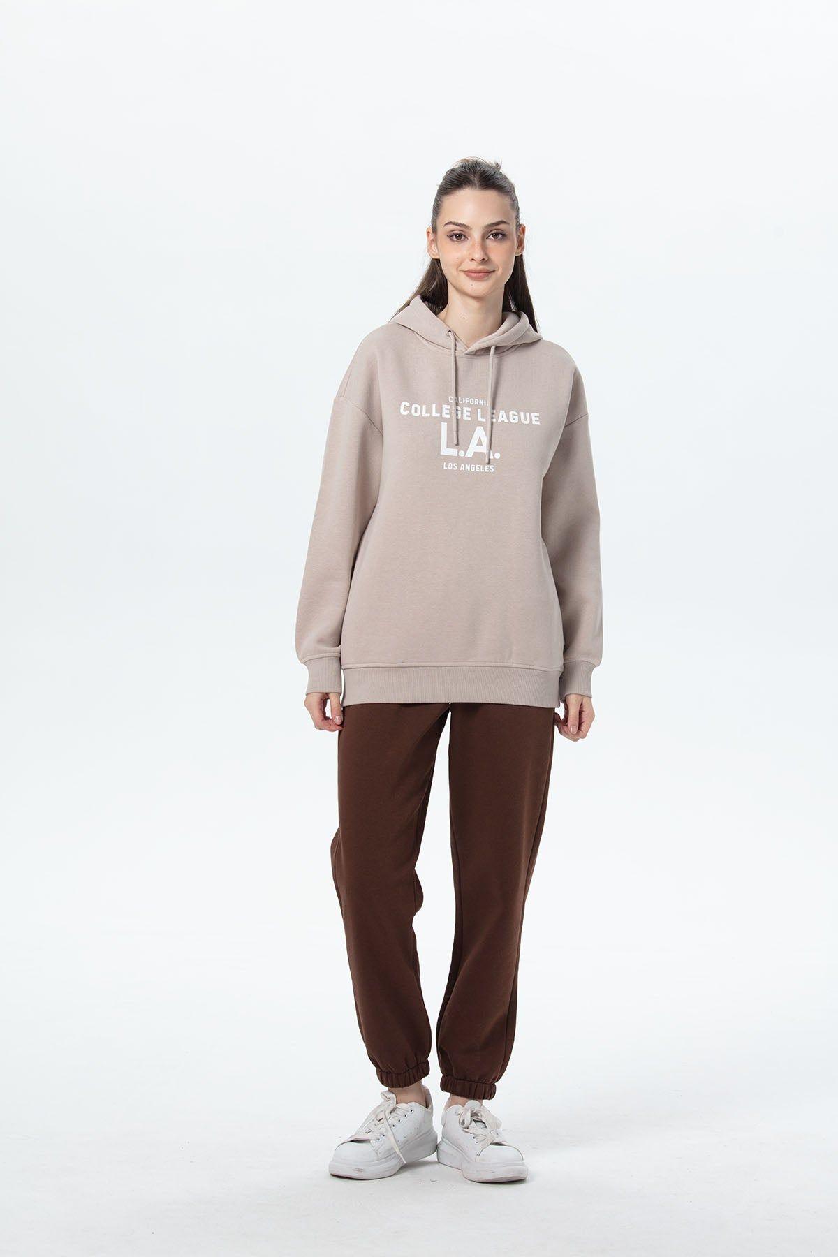 Polerón Mujer Oversize Print Beige-3