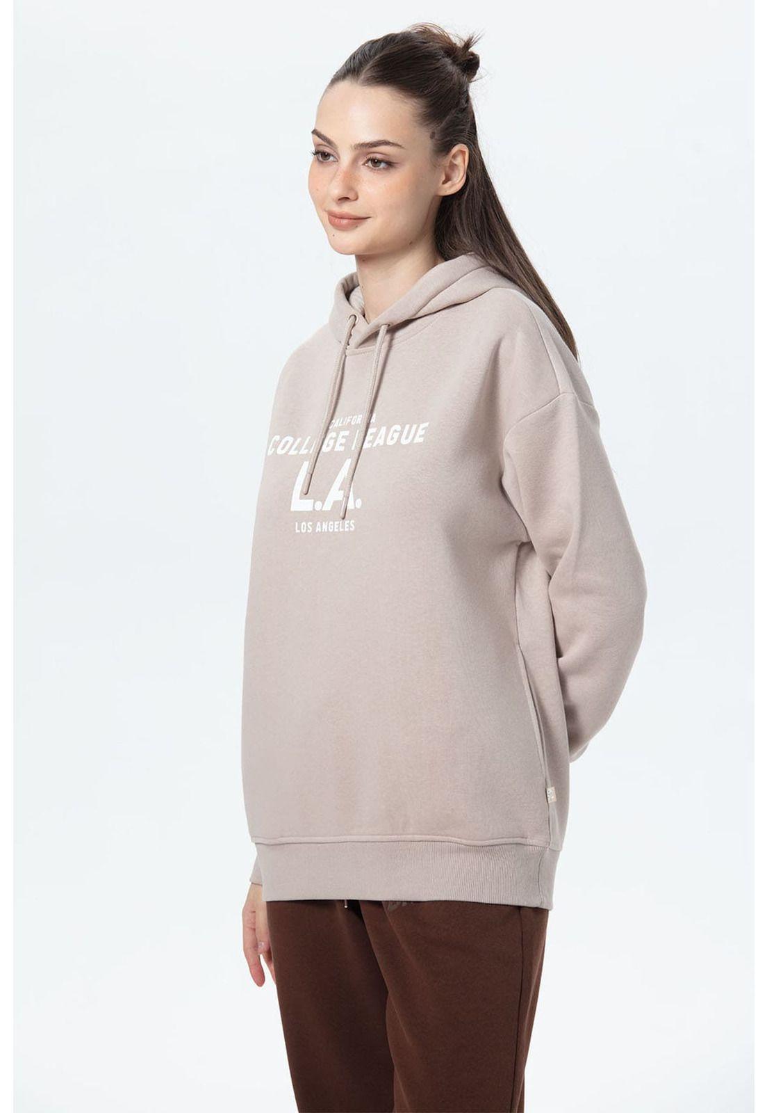 Polerón Mujer Oversize Print Beige-1