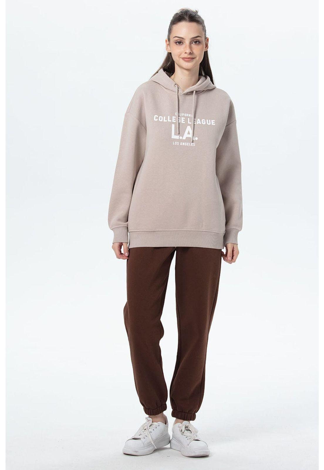 Polerón Mujer Oversize Print Beige-3