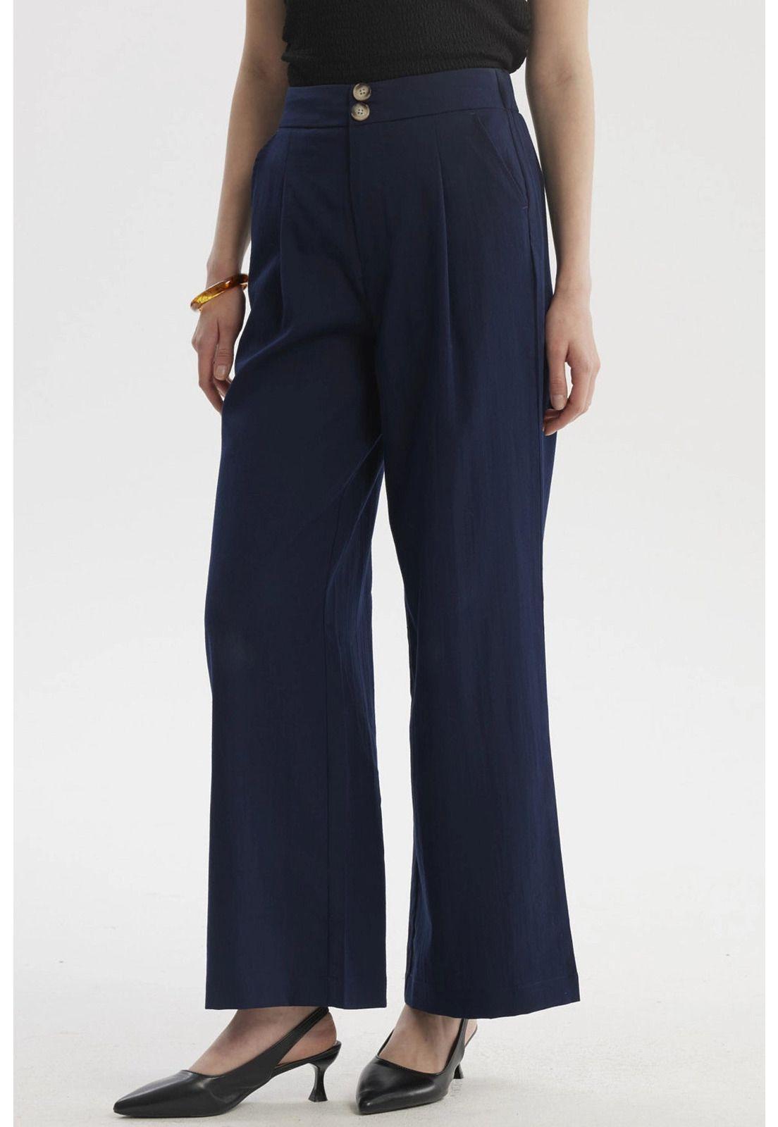 Pantalón Mujer Sastrero 2 Botones Azul-1