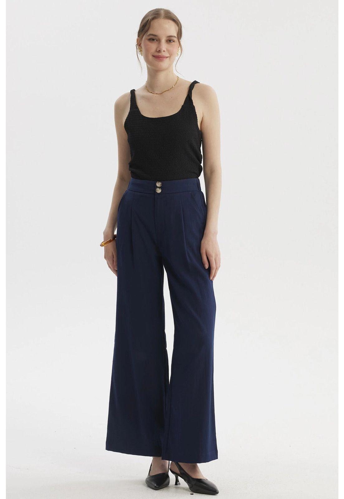 Pantalón Mujer Sastrero 2 Botones Azul-3