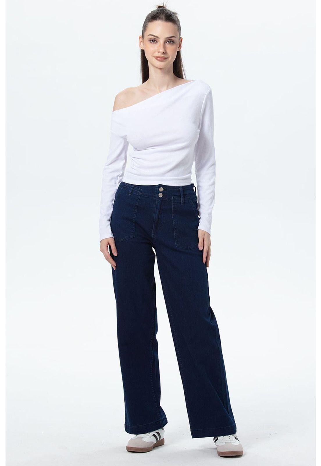 Jeans Mujer Bolsillo Calce Recto Azul Índigo-3