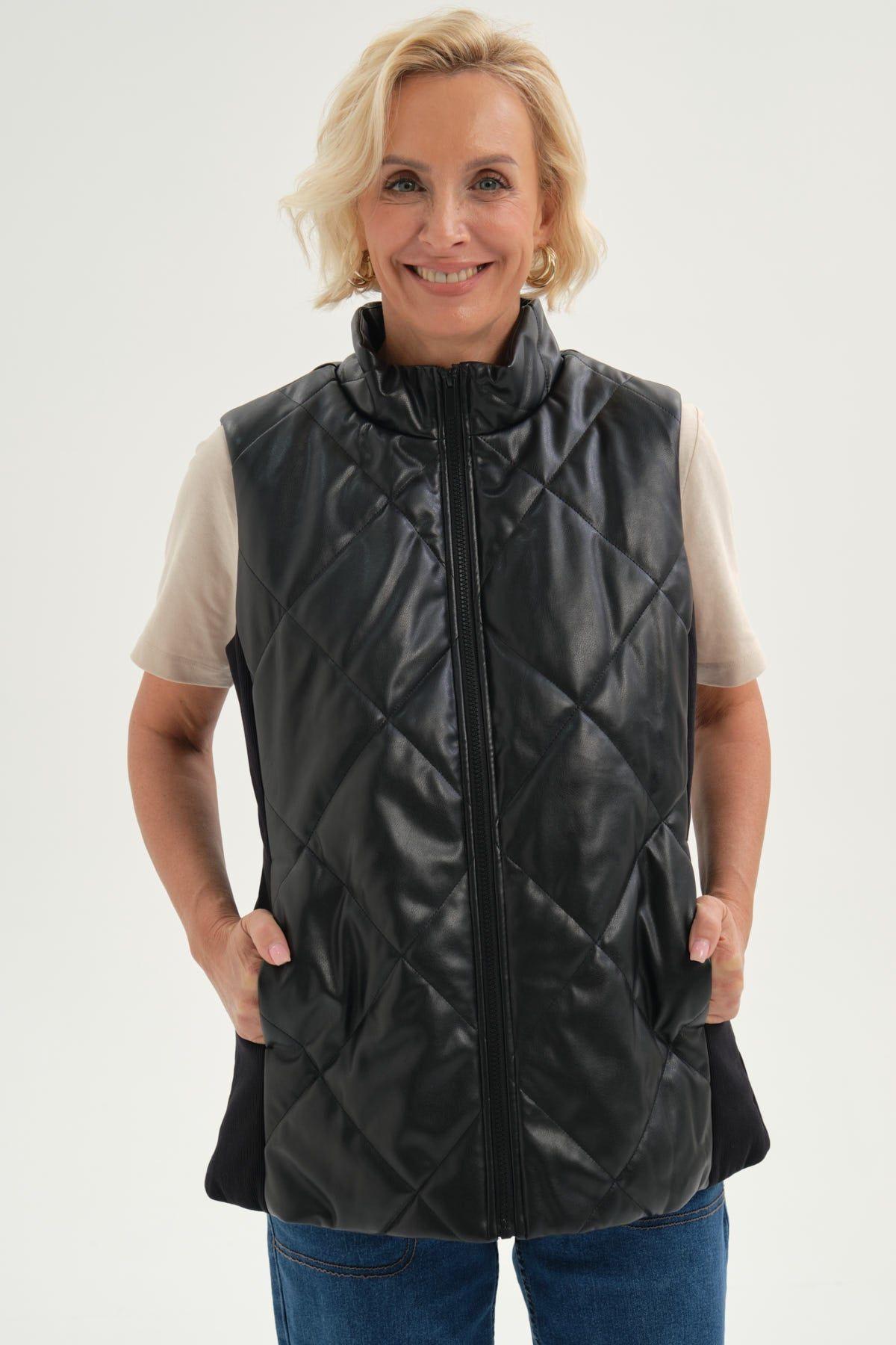Chaqueta Mujer Efecto Cuero Bomber Negro-0