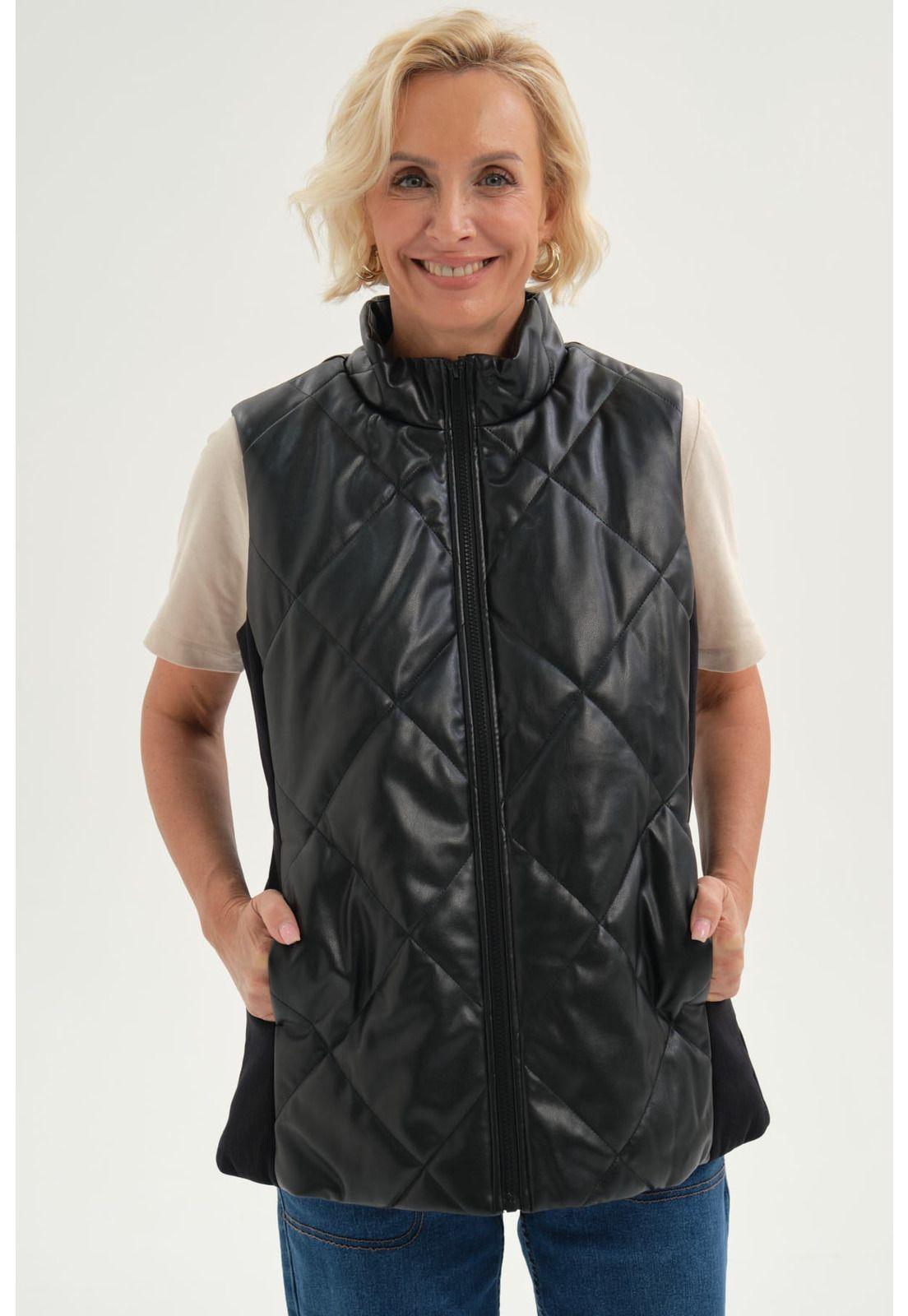 Chaqueta Mujer Efecto Cuero Bomber Negro-0