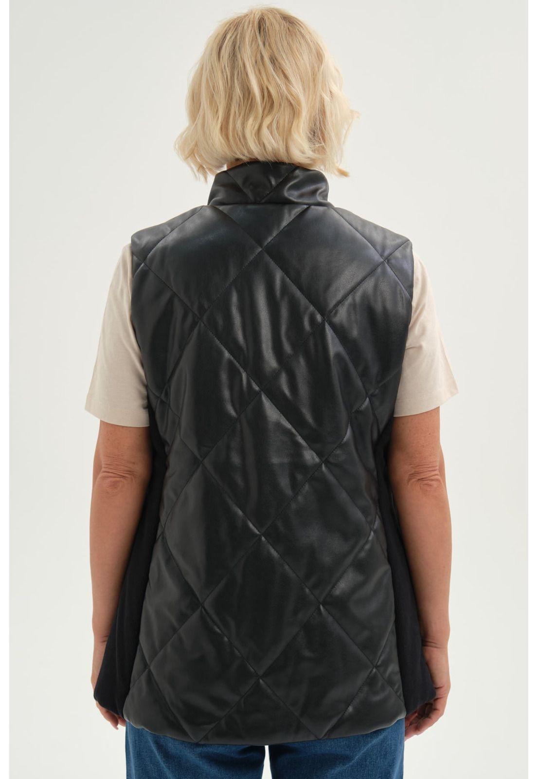 Chaqueta Mujer Efecto Cuero Bomber Negro-2