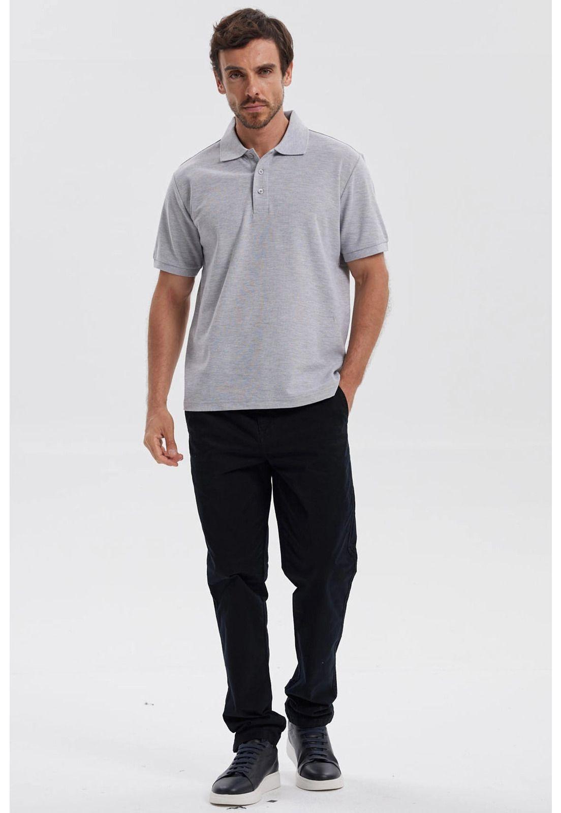 Polera Hombre Piqué Básica Lisa Gris Melange - ll-3