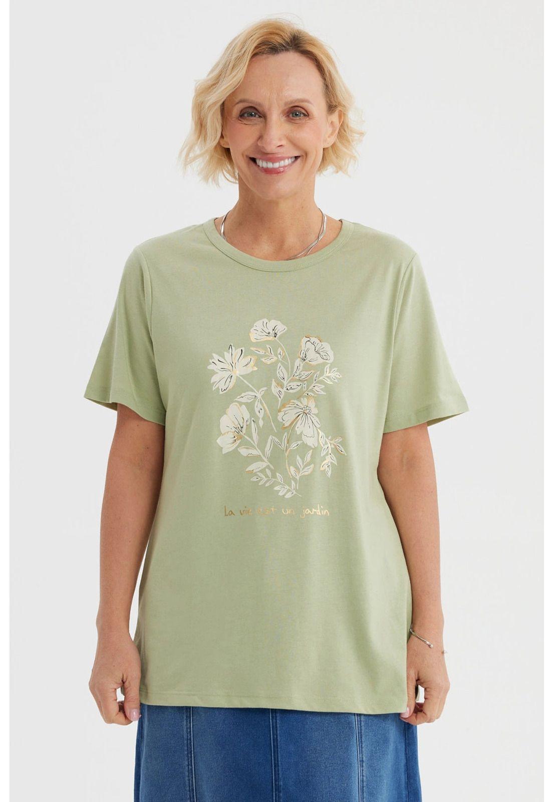 Polera Mujer Print Posicional Verde Claro-0