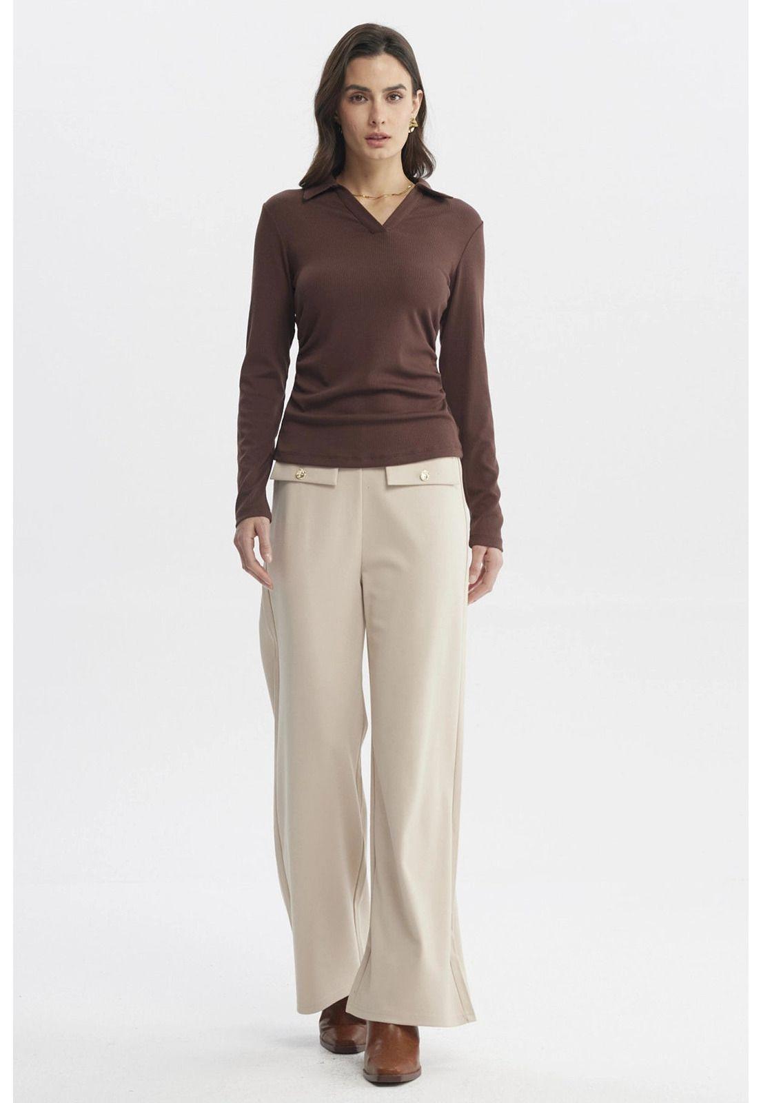 Polera Mujer Cuello Camisero Café Oscuro-3