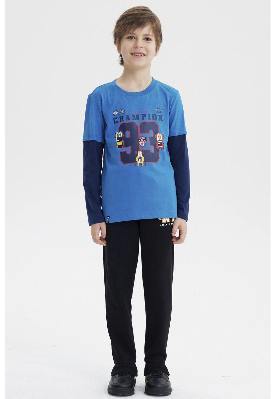 Polera Niño Básica Print Azul Petroleo-3