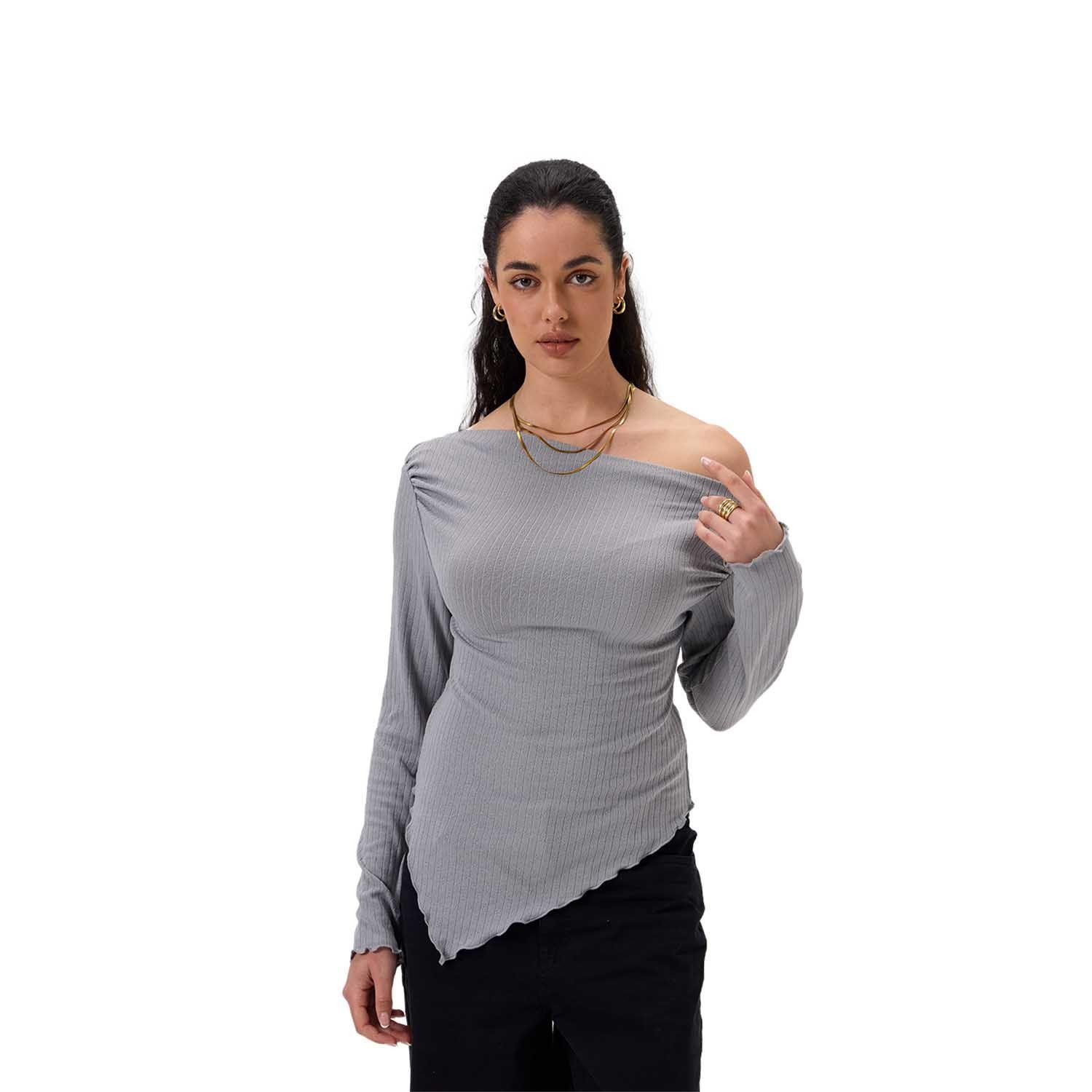 Polera Mujer C/Asimétrico Basta Gris Fashion's Park-0