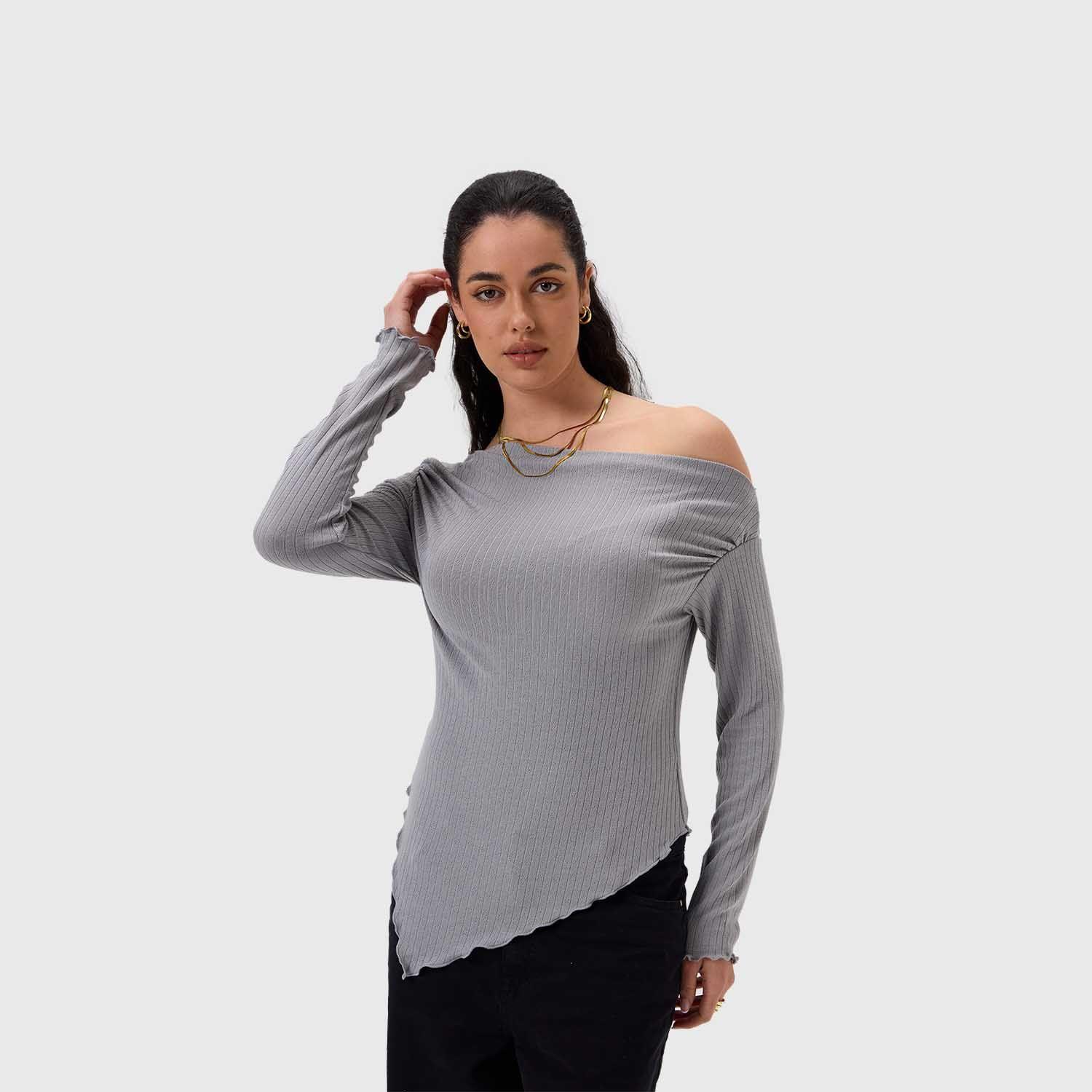 Polera Mujer C/Asimétrico Basta Gris Fashion's Park-1