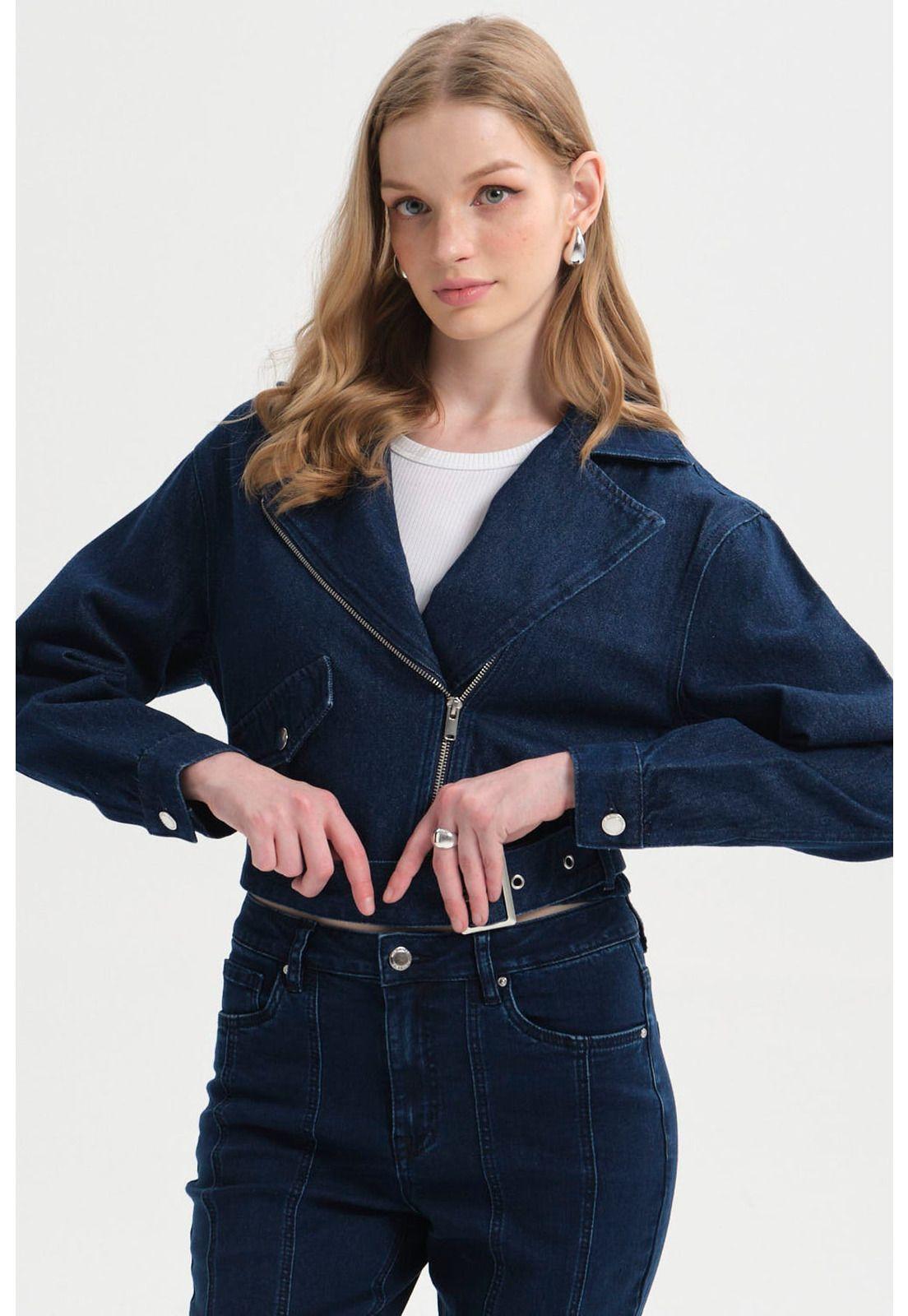 Chaqueta Mujer Biker Azul Oscuro-0
