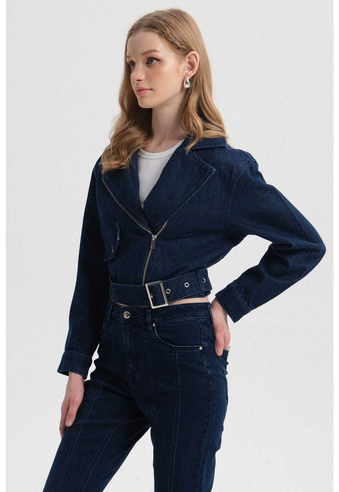 Chaqueta Mujer Biker Azul Oscuro-1