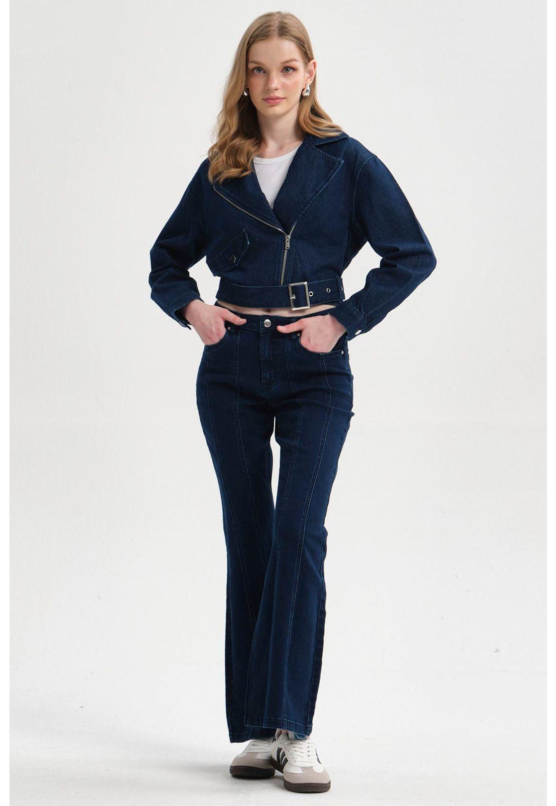 Chaqueta Mujer Biker Azul Oscuro-3