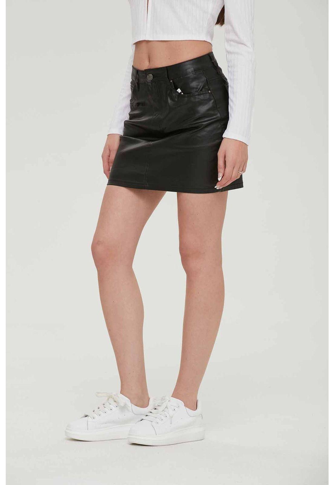 Falda Mujer Mezclilla Brillante Negro-1