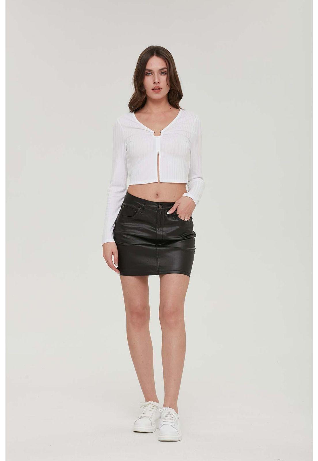 Falda Mujer Mezclilla Brillante Negro-3