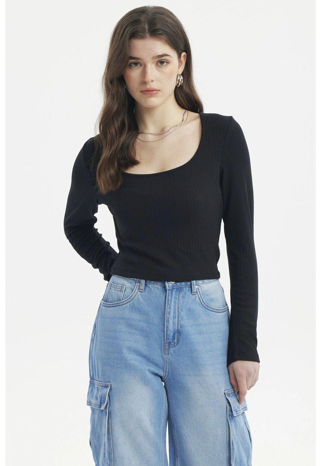 Polera Mujer Rib Negro - lll-0