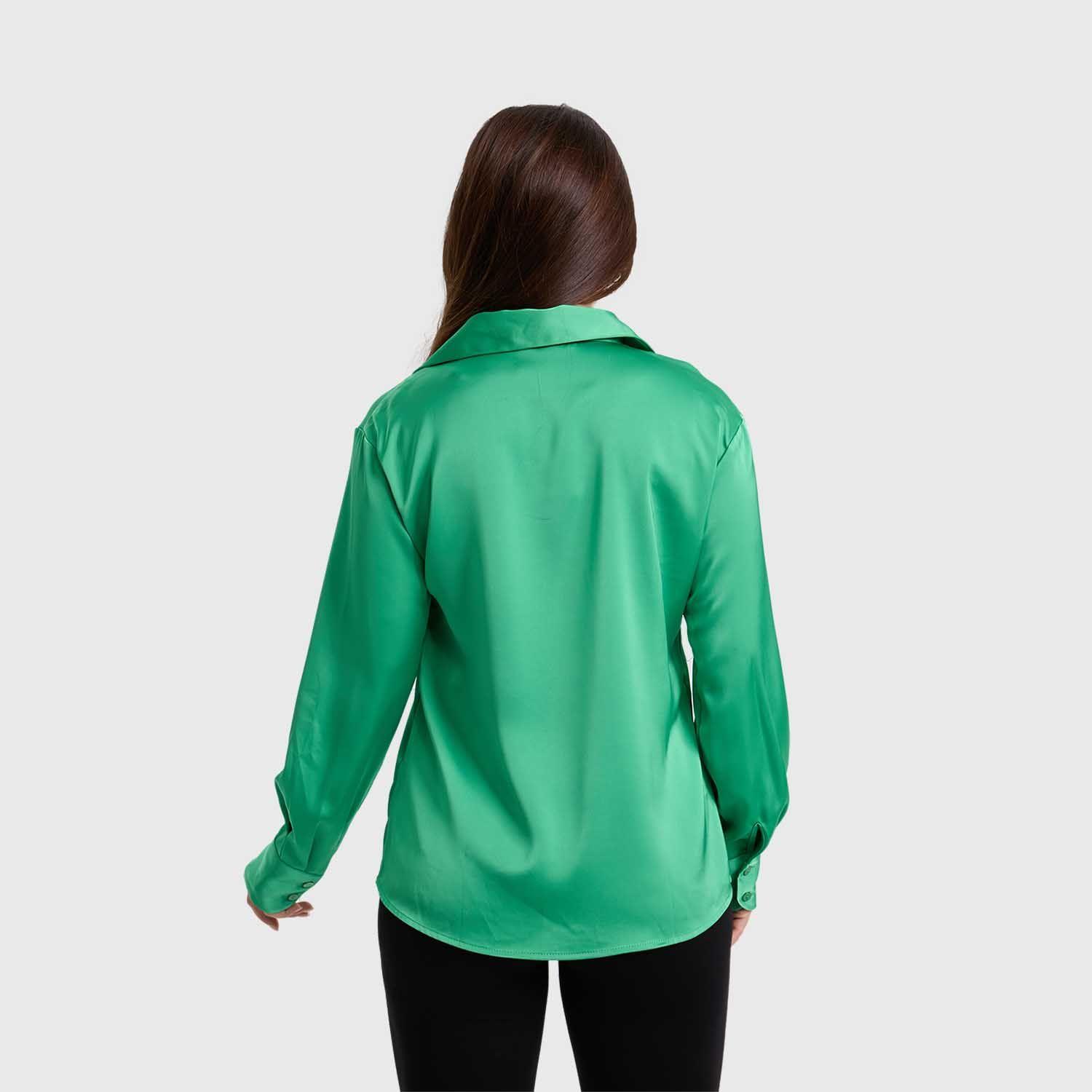 Blusa Mujer Satinada Abotonada Verde-2