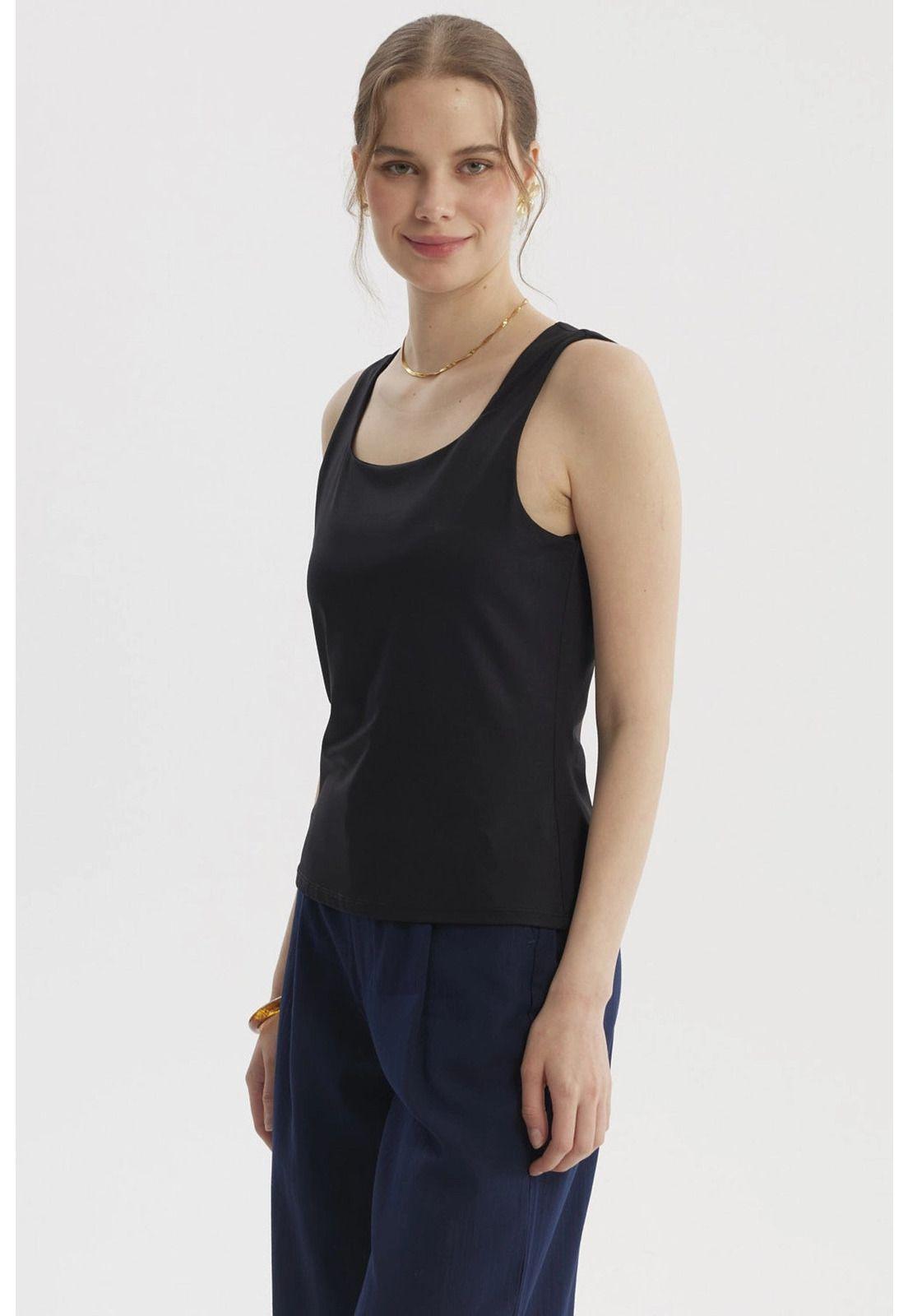 Polera Mujer Lisa Doble Capa Negro- ll-1