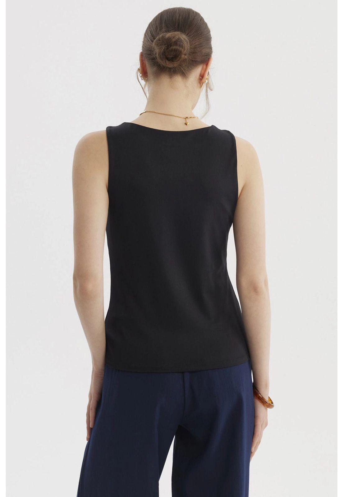 Polera Mujer Lisa Doble Capa Negro- ll-2