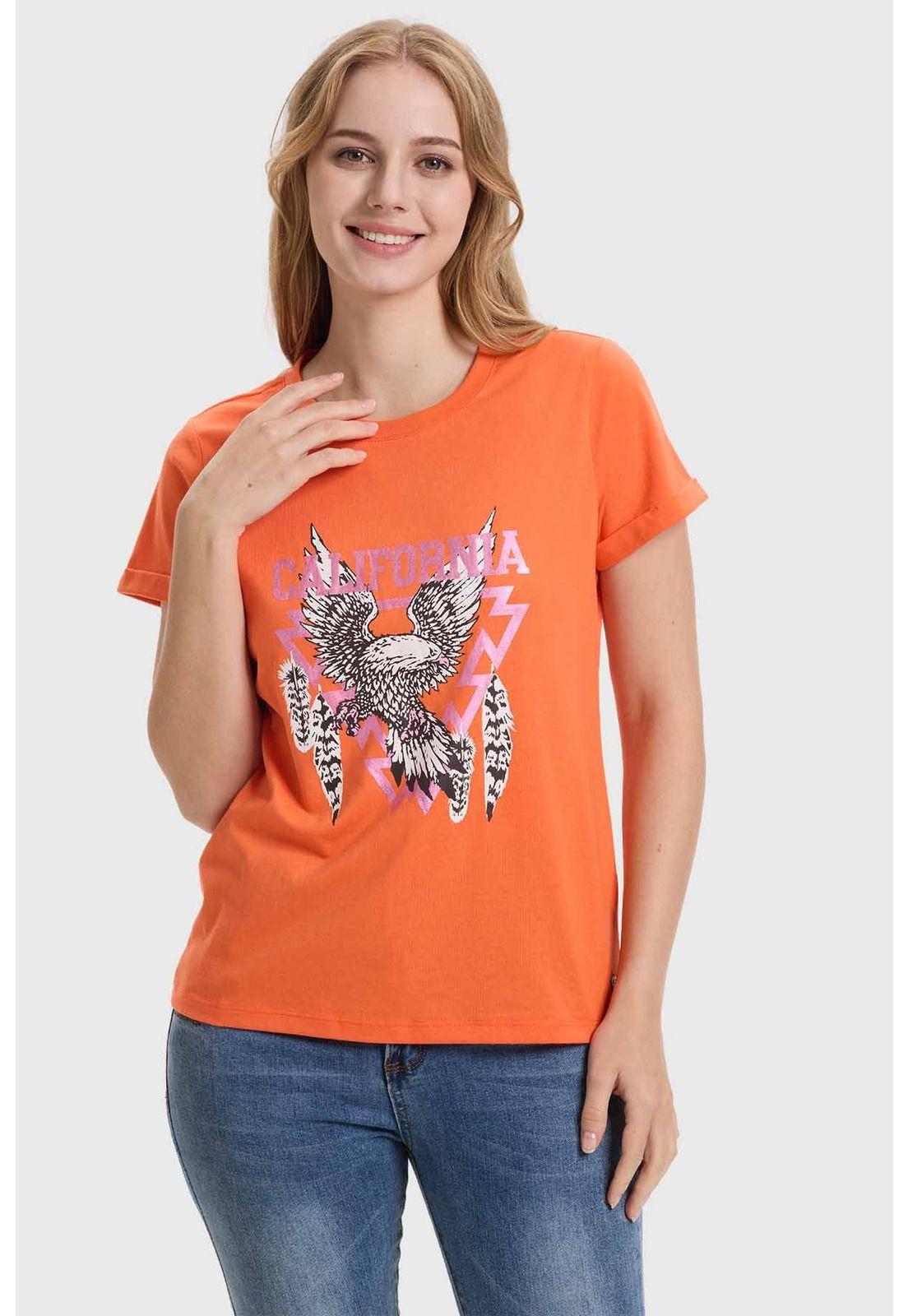 Polera Mujer Gráfica Roll Up Naranjo-0