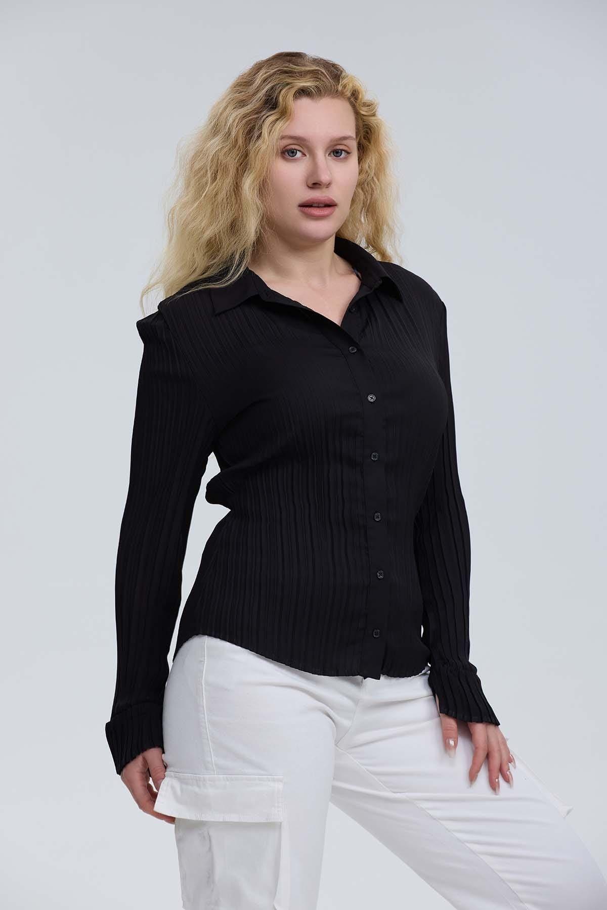 Blusa Mujer Abotónada Textura Negro-1