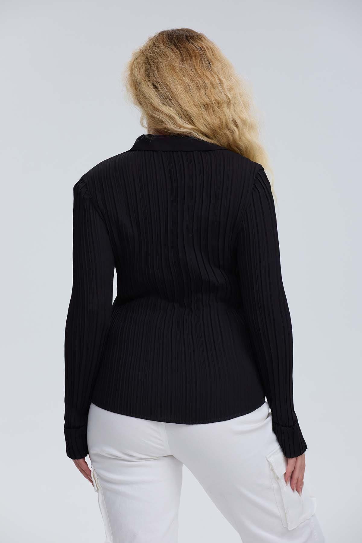 Blusa Mujer Abotónada Textura Negro-2