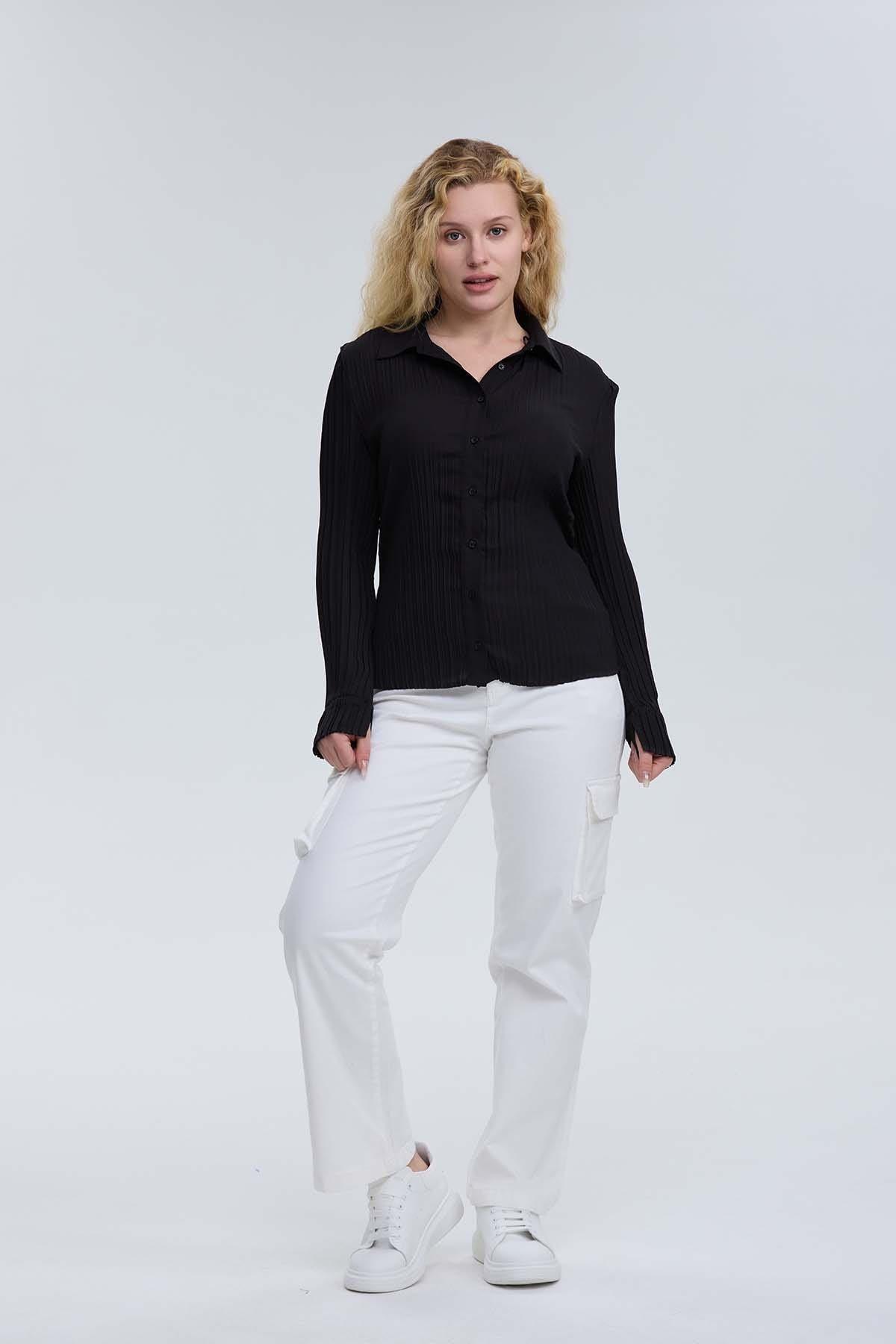 Blusa Mujer Abotónada Textura Negro-3