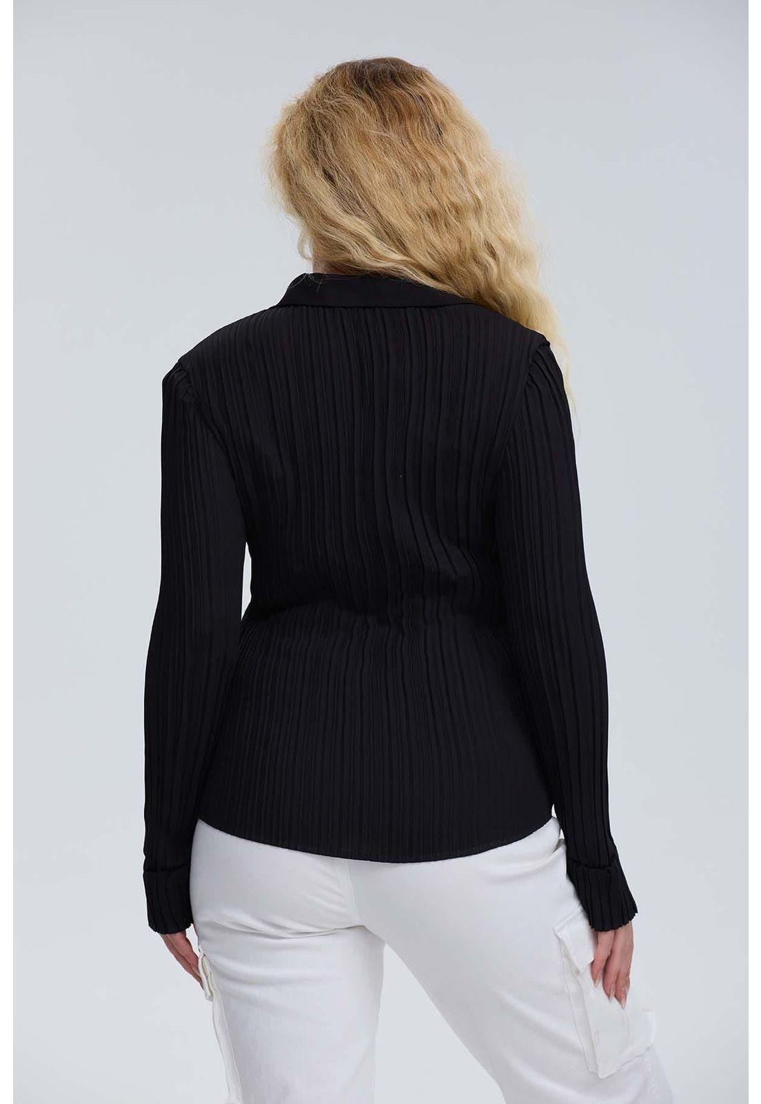 Blusa Mujer Abotonada Textura Negro-2