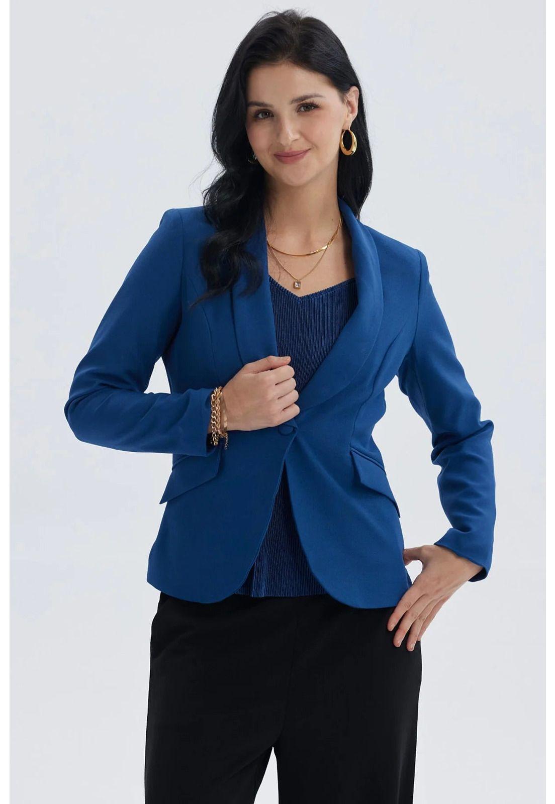 Blazer Mujer Tope Liso 1 Botón Azul Oscuro-0