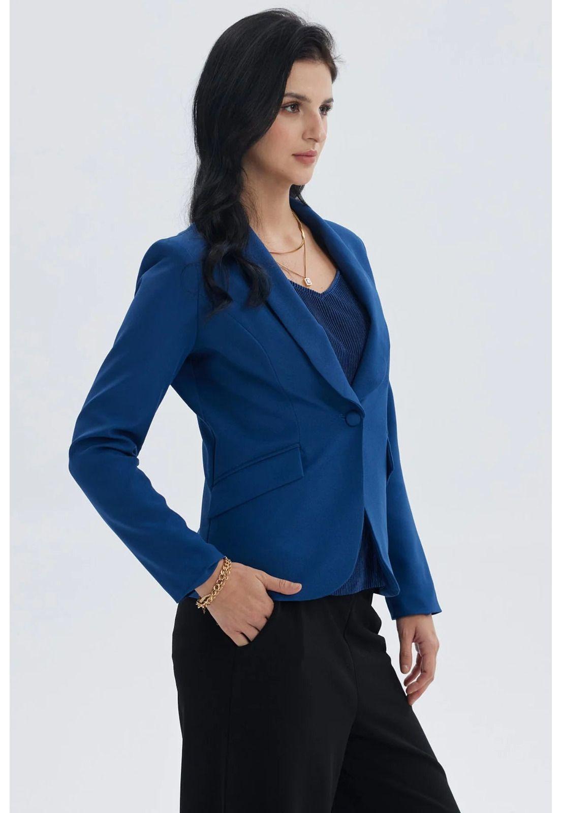 Blazer Mujer Tope Liso 1 Botón Azul Oscuro-1