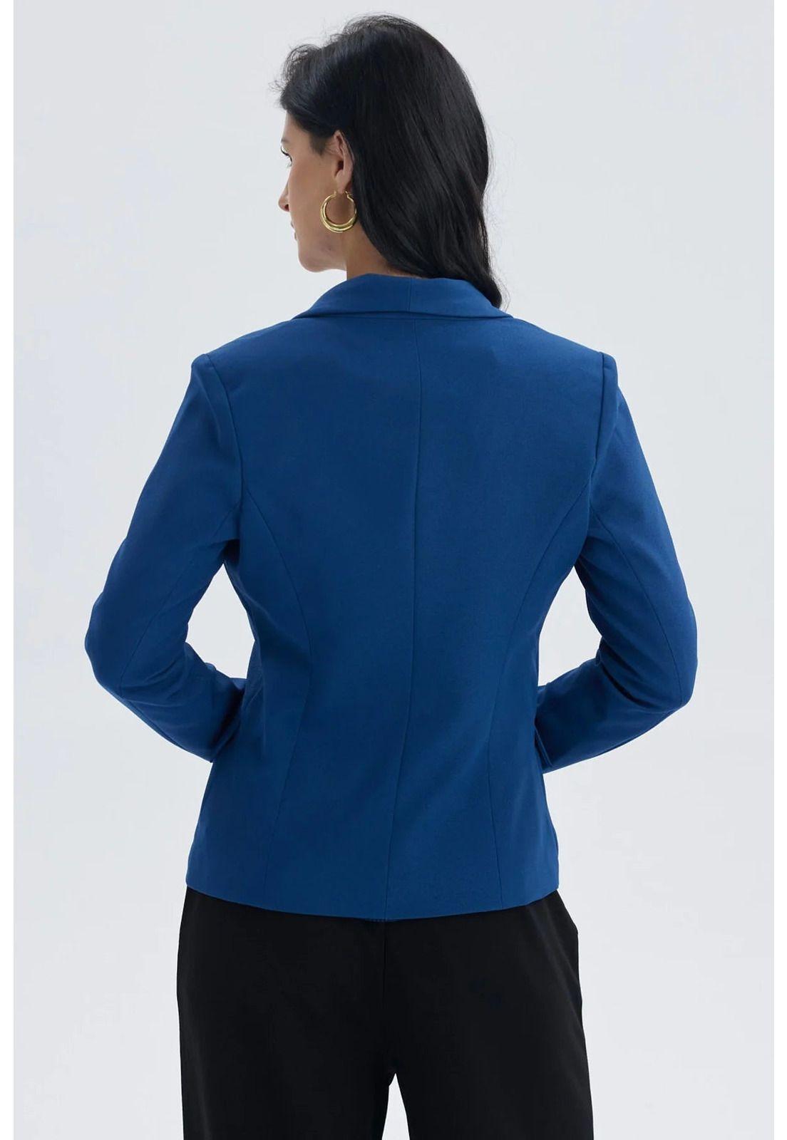 Blazer Mujer Tope Liso 1 Botón Azul Oscuro-2