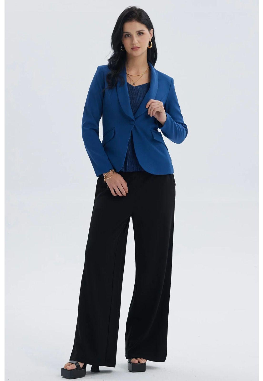 Blazer Mujer Tope Liso 1 Botón Azul Oscuro-3