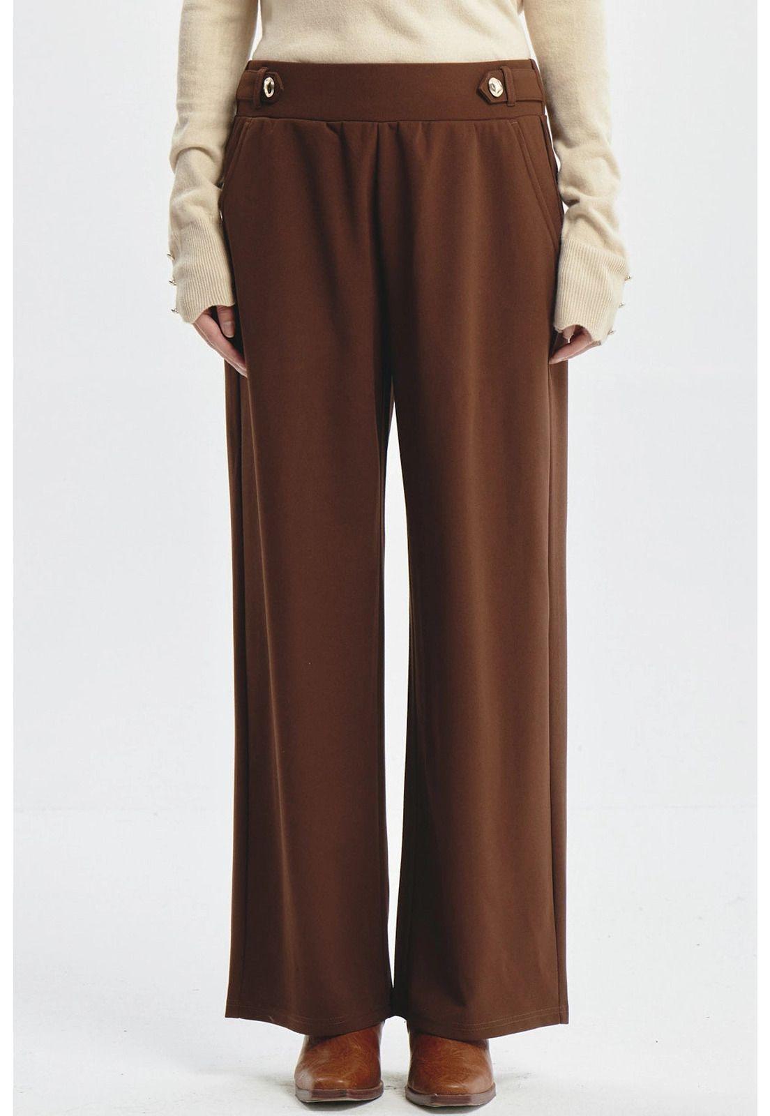 Pantalón Mujer Wide Leg Café - lll-0