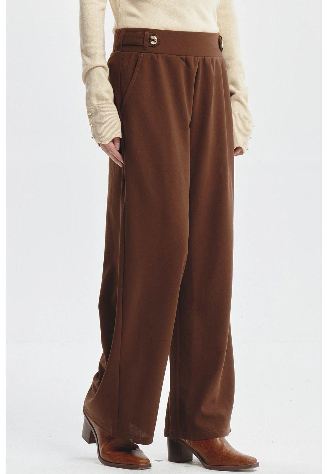 Pantalón Mujer Wide Leg Café - lll-1