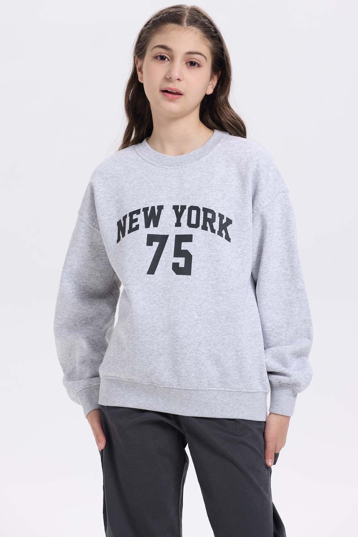 Polerón Niña Print Básico Gris Melange-0