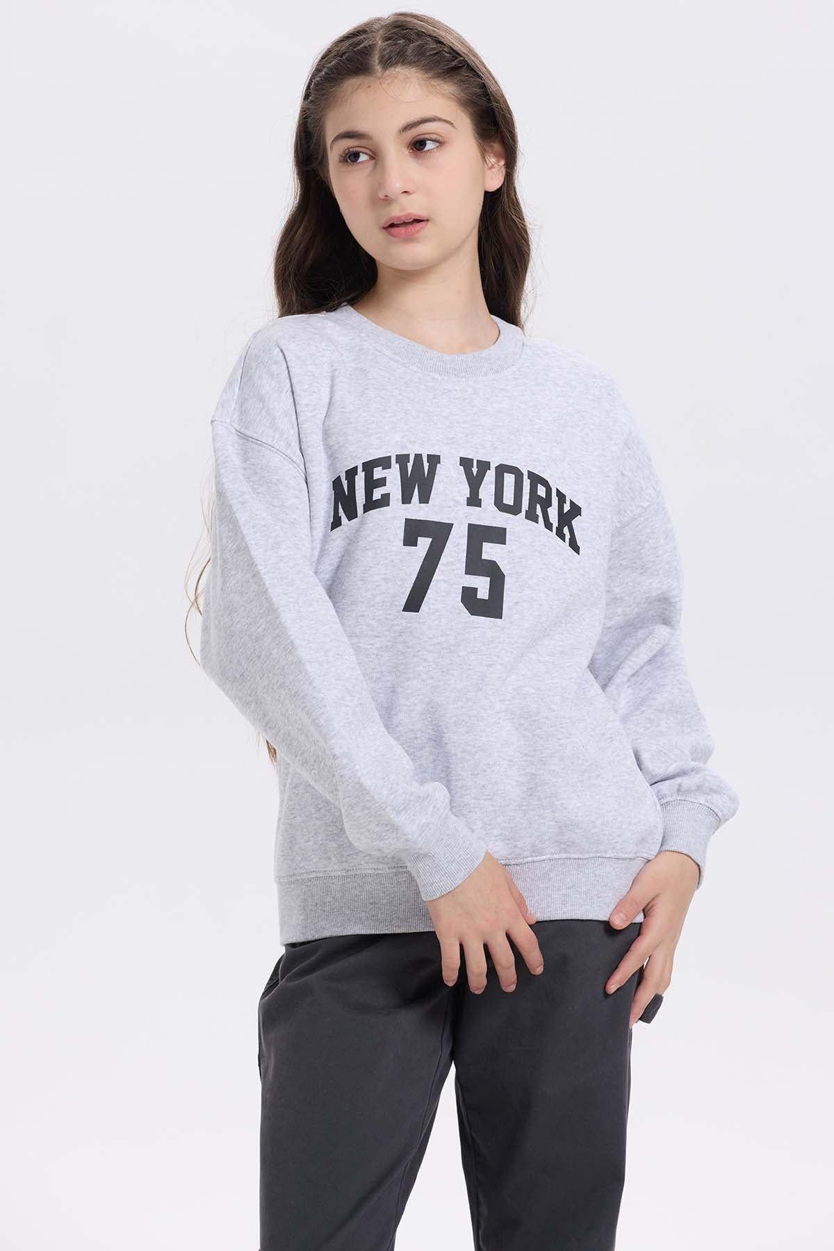 Polerón Niña Print Básico Gris Melange-1