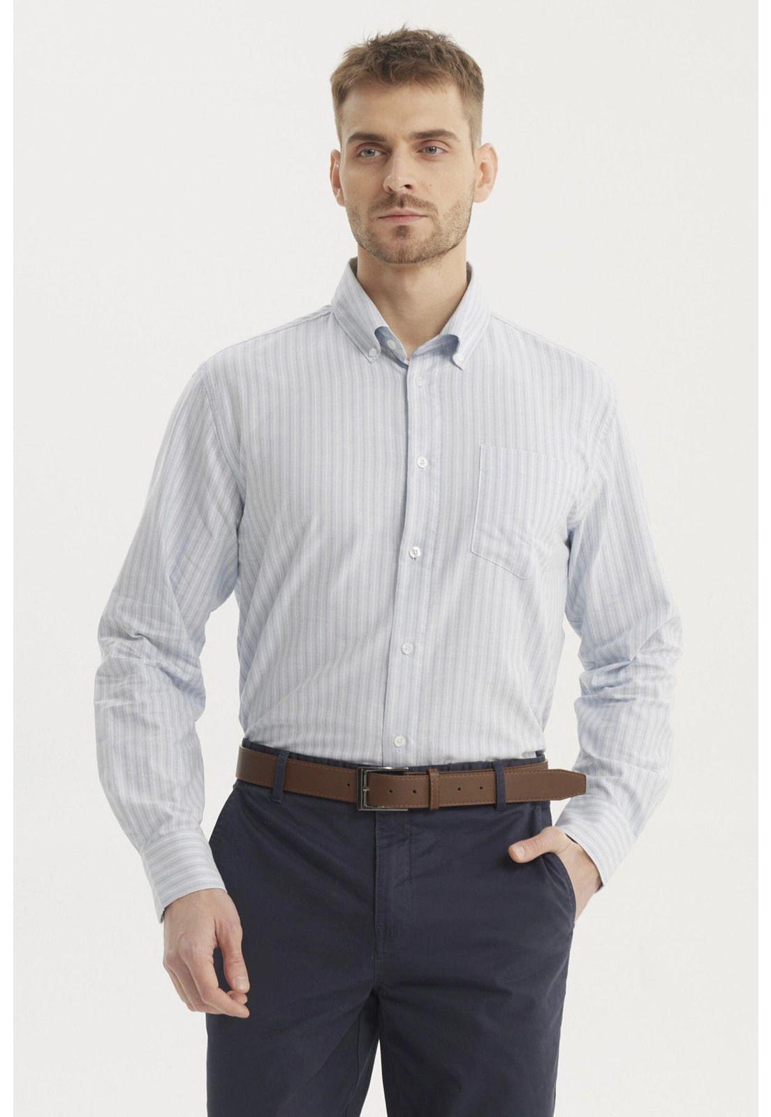 Camisa Hombre Rayas Premium Verde Claro-0