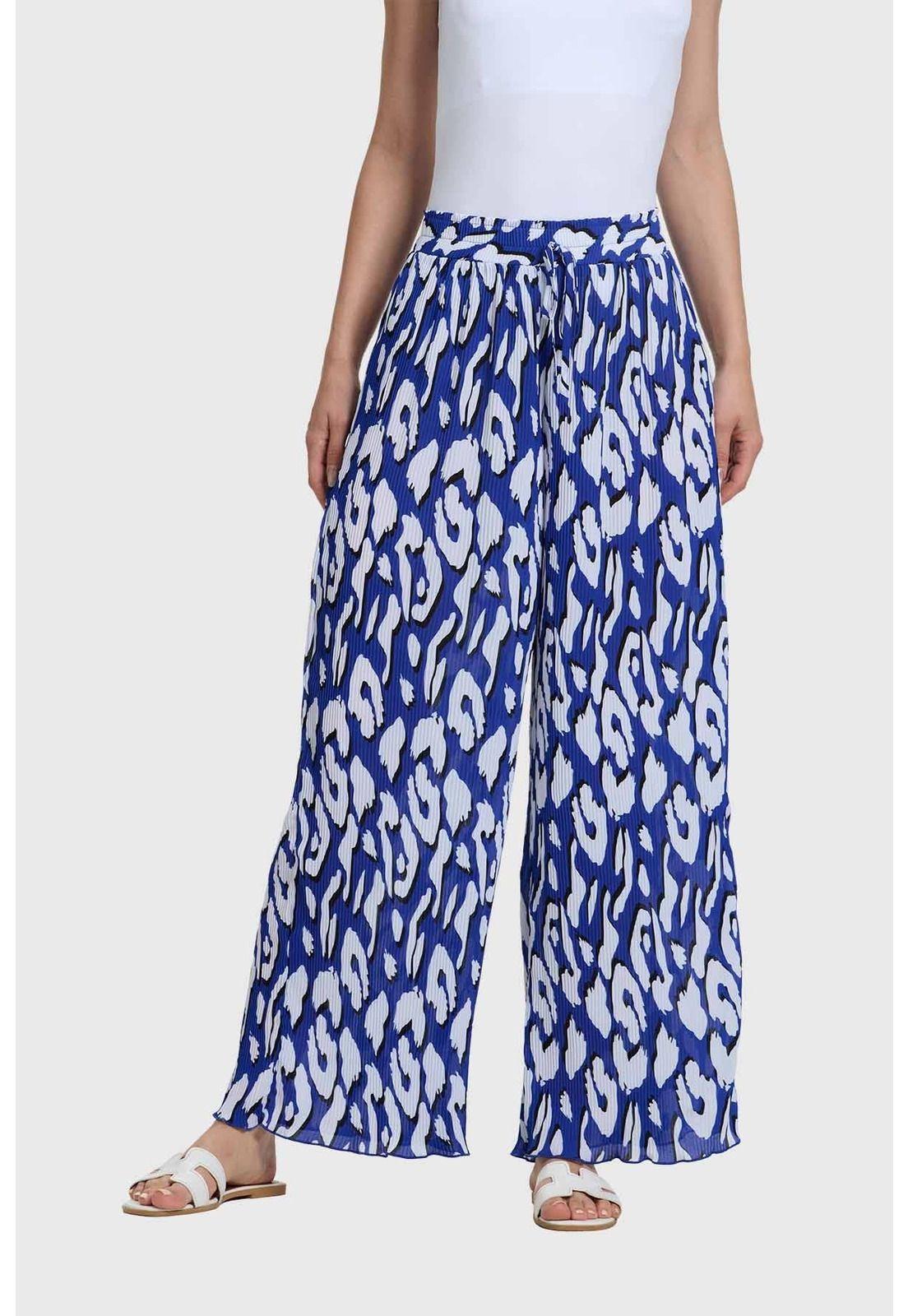 Pantalón Mujer Palazzo Con Bolsillo Azul-0