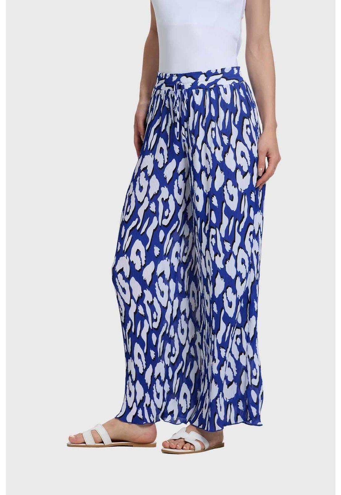 Pantalón Mujer Palazzo Con Bolsillo Azul-1