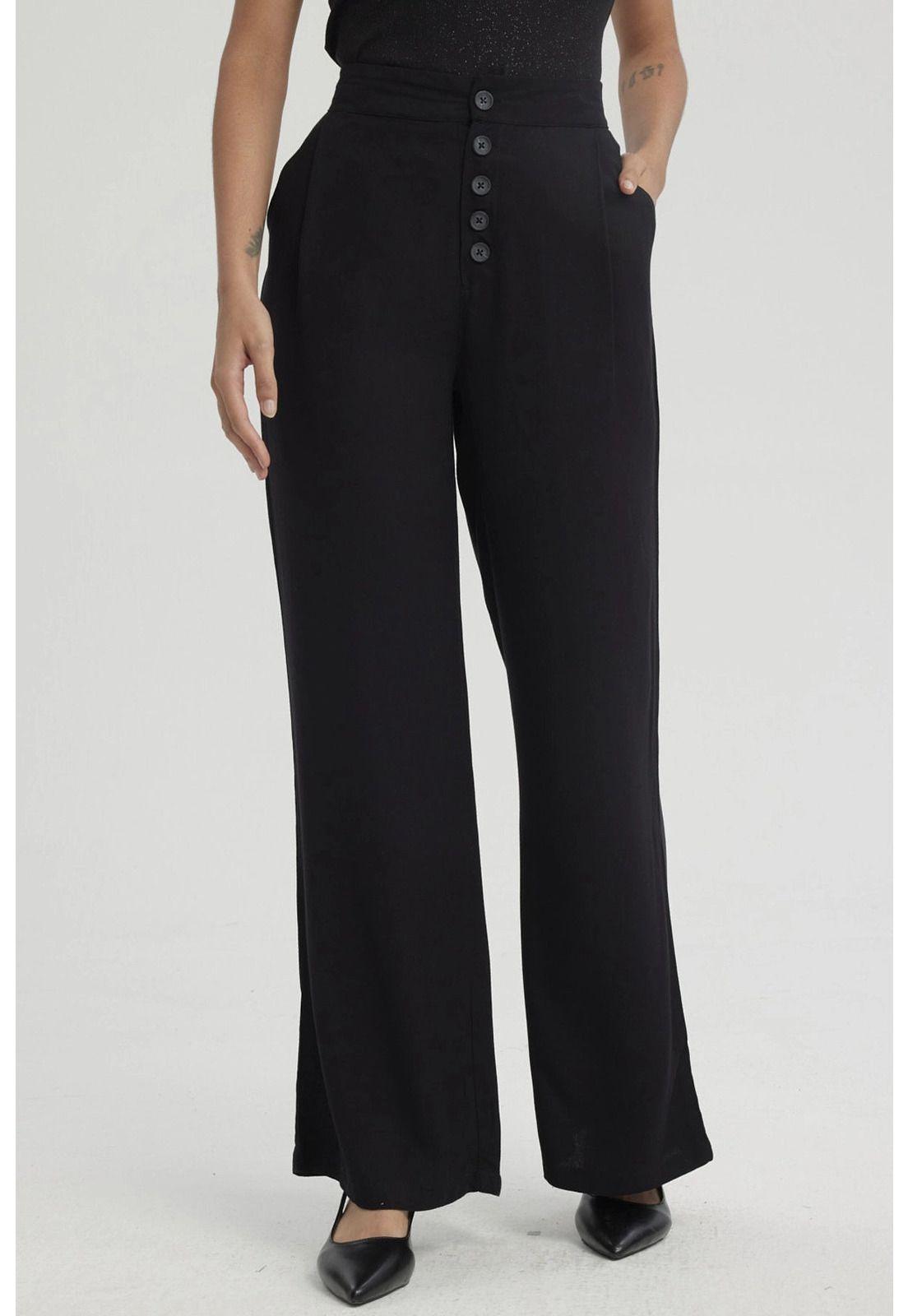 Pantalón Mujer Sastrero Botones Decorativo Negro-0