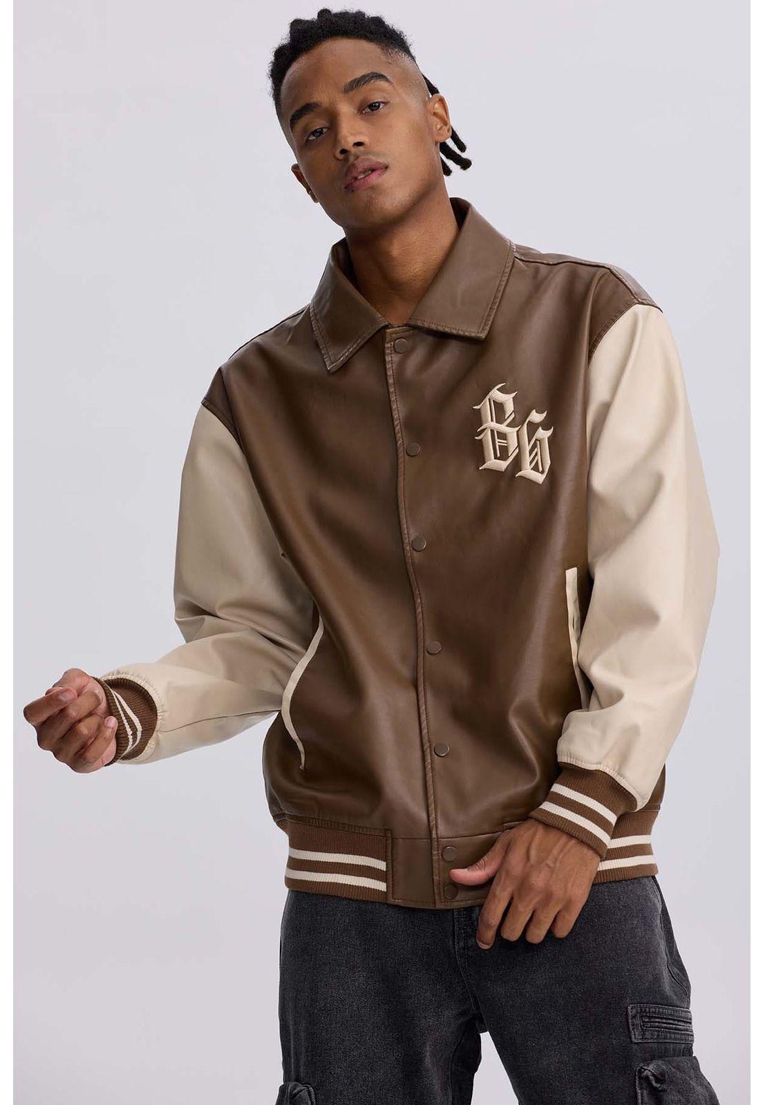 Chaqueta Hombre Efecto Cuero Chocolate-0